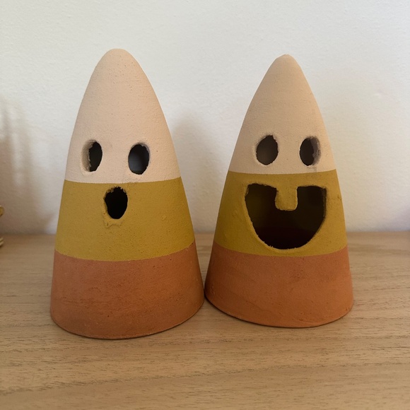 Halloween Autumn Fall Candy Corn Ceramic pumpkin Candle Covers - Picture 2 of 5